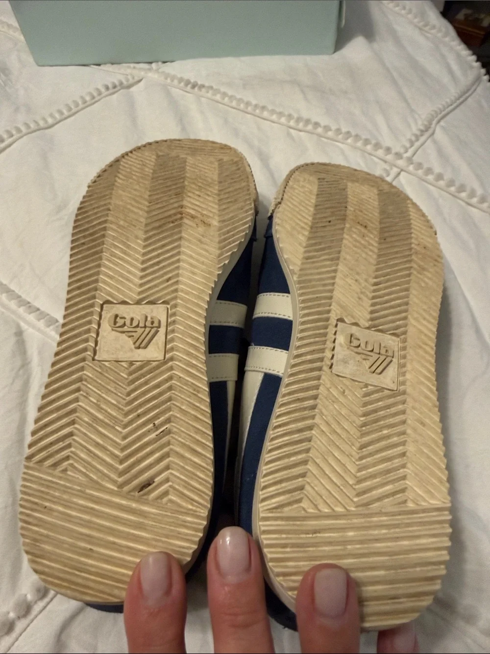 Gola Harrier Navy Blue Suede Sneakers with White Side Stripes - Picture 2 of 7